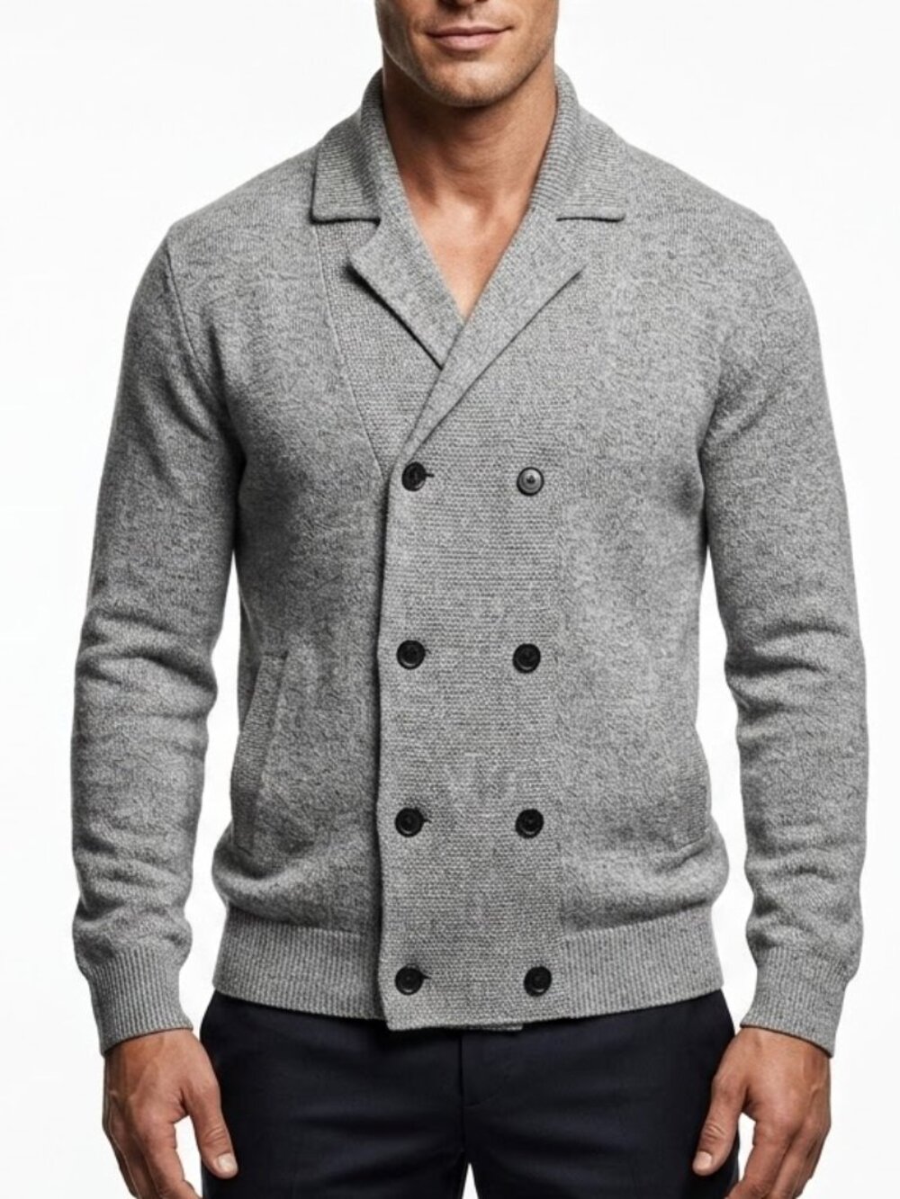 H&M Dark Academia Double Breasted Cardigan Mens M Gray Shacket Cotton Sweater